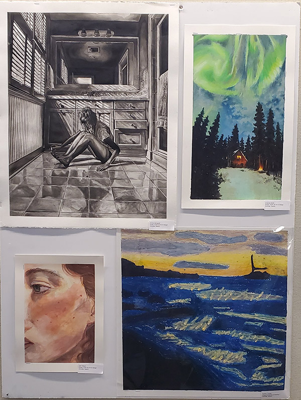 Four paintings by Darien students