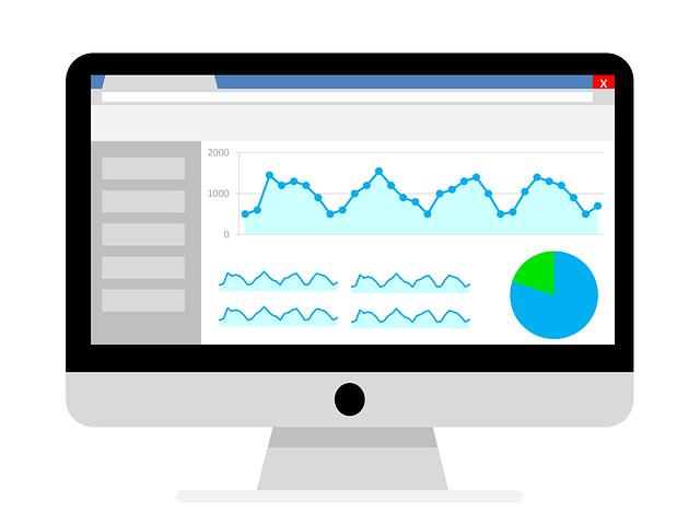 Illustration of a computer with a data dashboard on it.