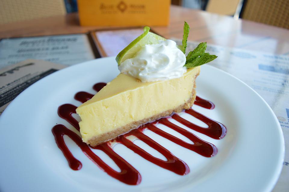 Slice of key lime pie on a plate