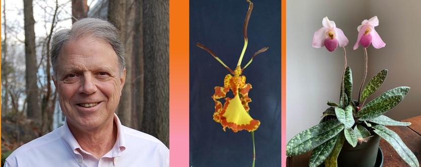 image of two orchids and their owner and presenter Mike Tshebull